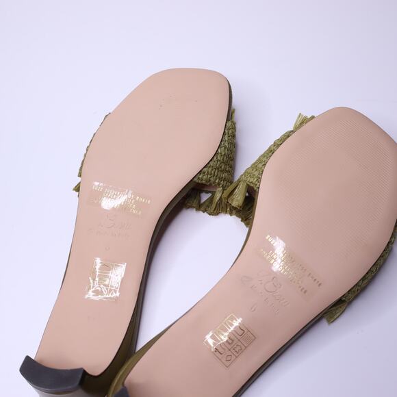 J. CREW Lina Kitten-Heel Slip On Sandals Green Woven Raffia Fringe Women's 6 - Picture 5 of 9